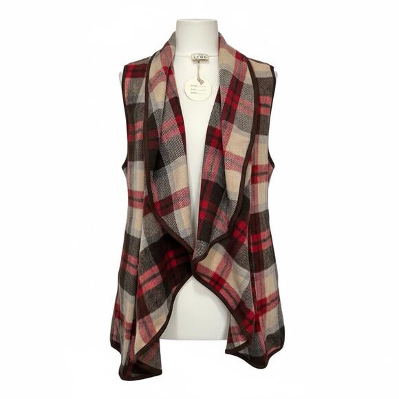 ETWO Plaid Waterfall Open Front Wool Polyester Vest New Size L - Picture 5 of 9